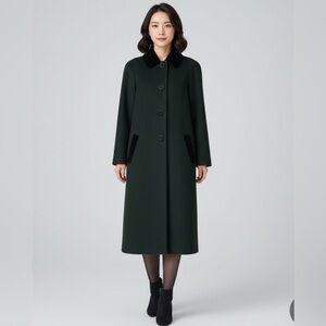 Vintage Albert Nipon black coat design with button closure velvet detailing